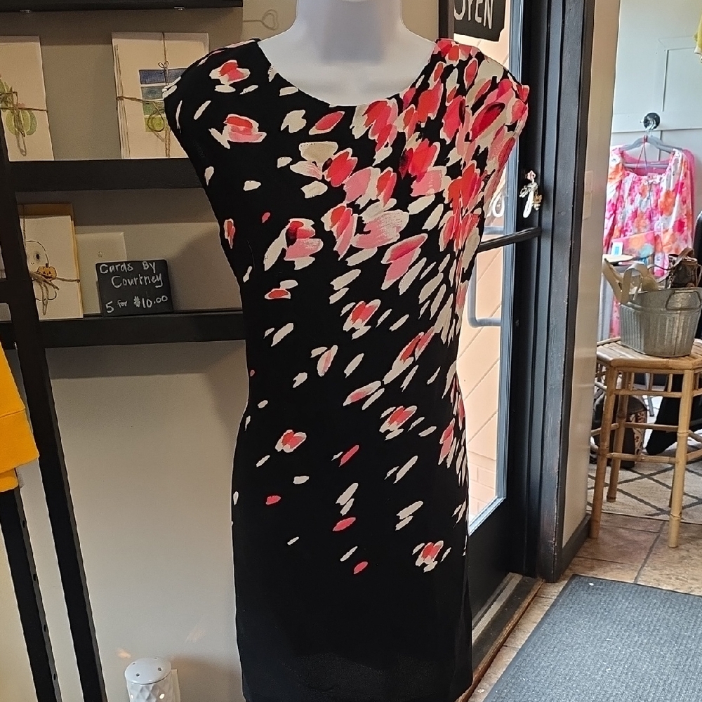LOFT Black and Pink Sheath Mini Dress
